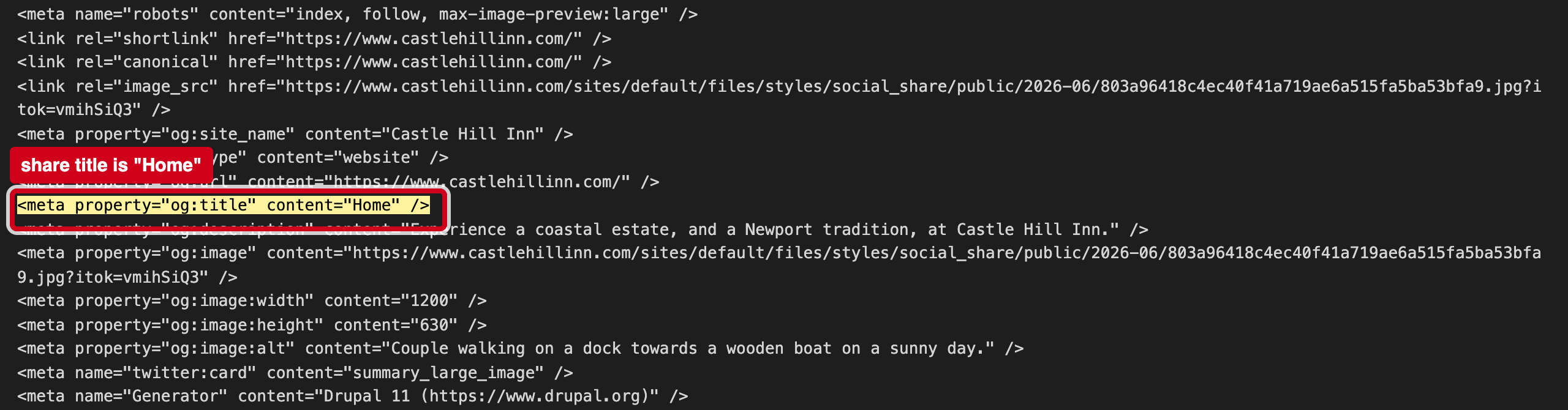 Screenshot: Shared links to your site are titled "Home"